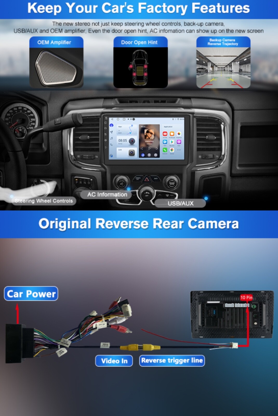 Car Radio Stereo for Dodge Ram 2013-2019 1500 2500 3500 Built in Carplay/Android
