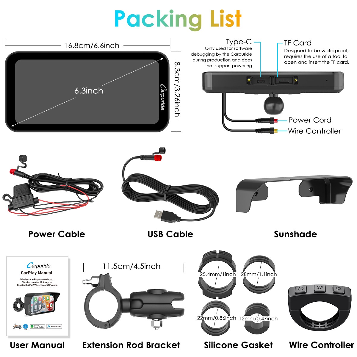 Carpuride W603 Wireless Portable Motor Stereos Carplay Android Auto BT Audio GPS