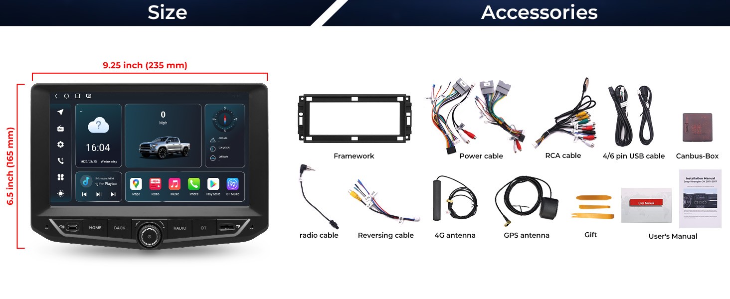 Car Stereo for Jeep Wrangler JK 2011-2017 Wireless CarPlay/Android Auto 8+128GB