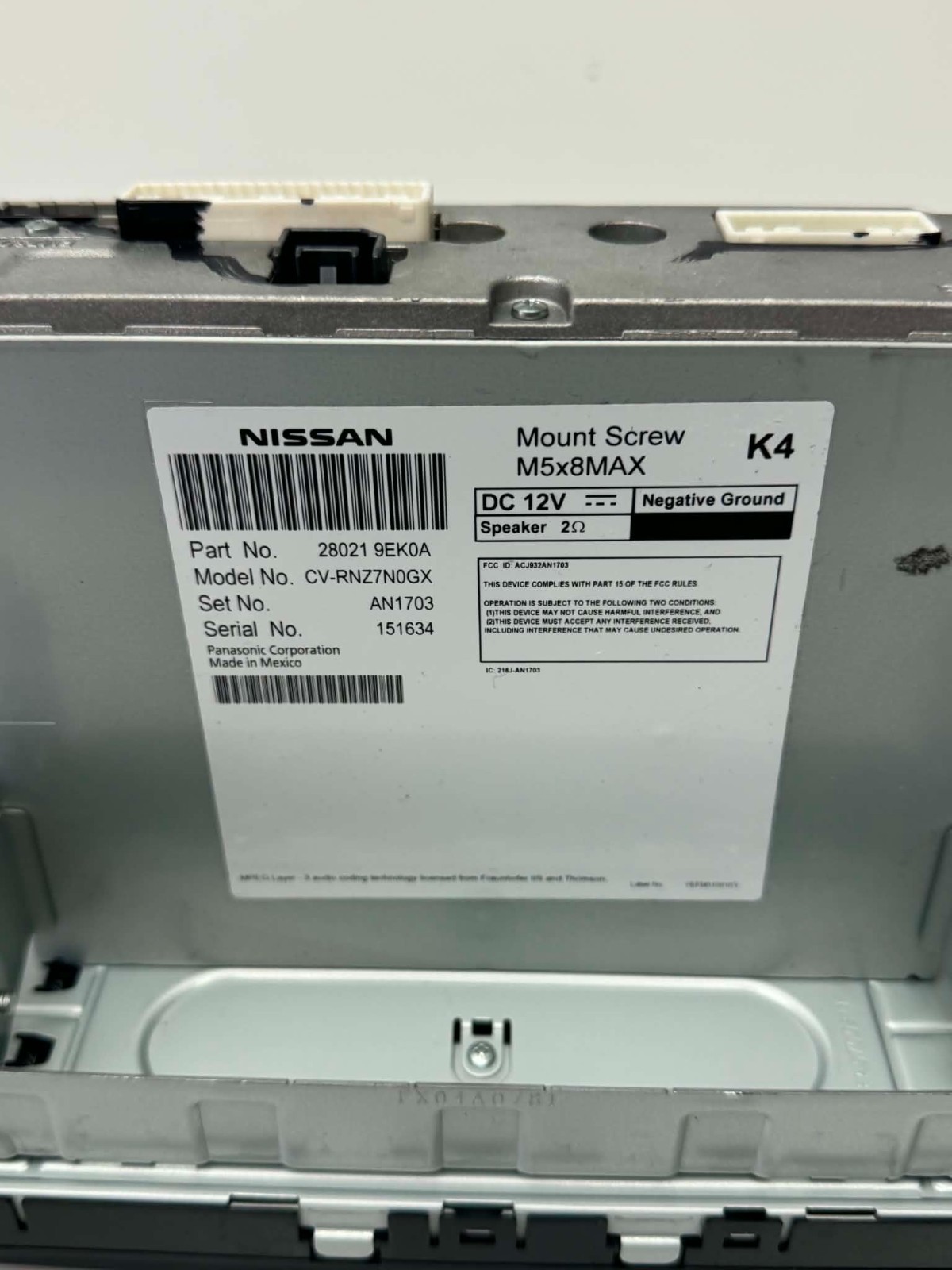 2018 2019 NISSAN SENTRA RADIO TOUCH SCREEN DISPLAY RECEIVER 28021 9EK0A OEM