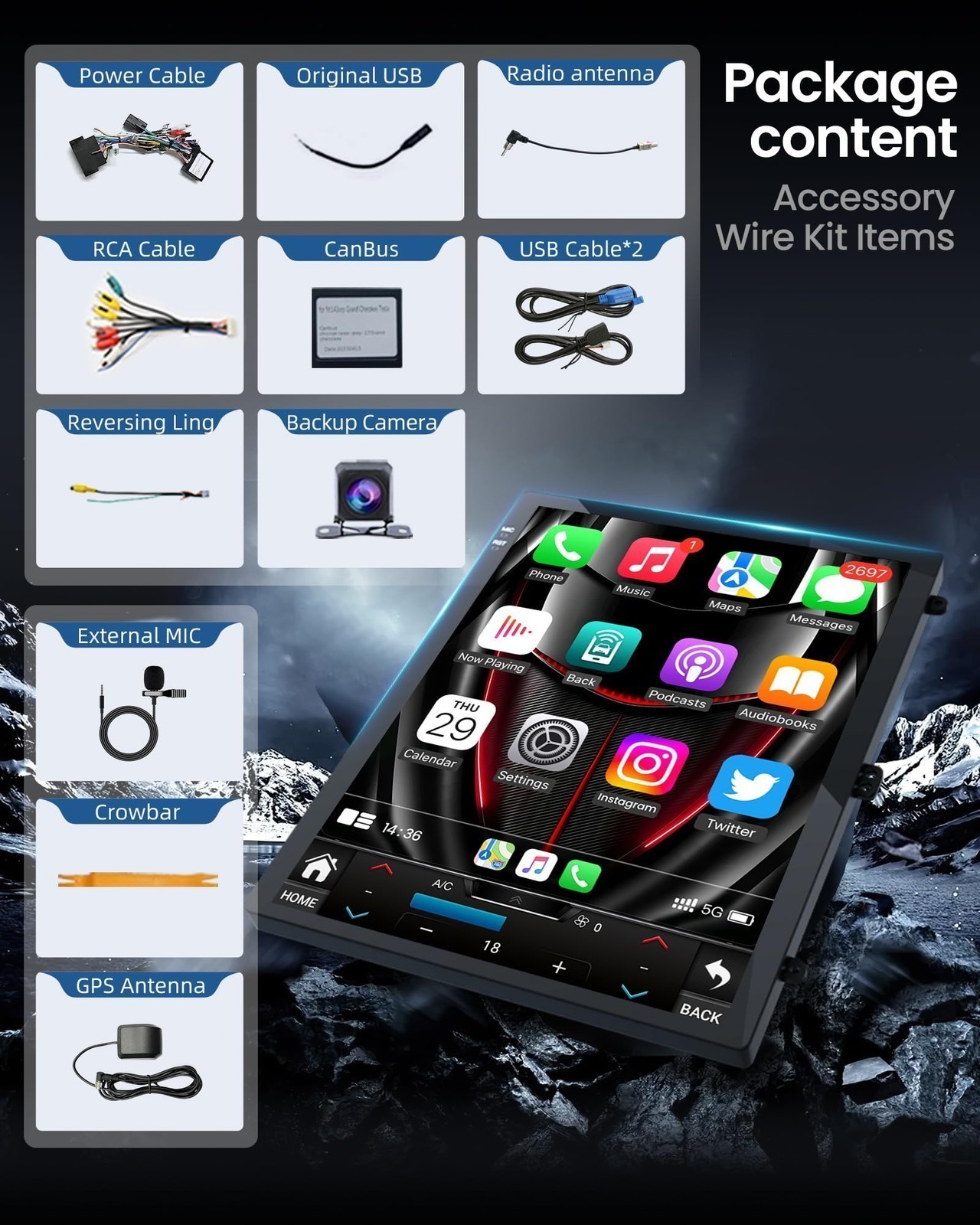For 2014-2016 Grand Cherokee Carplay Radio GPS Navi Android 13 Bluetooth FM RDS