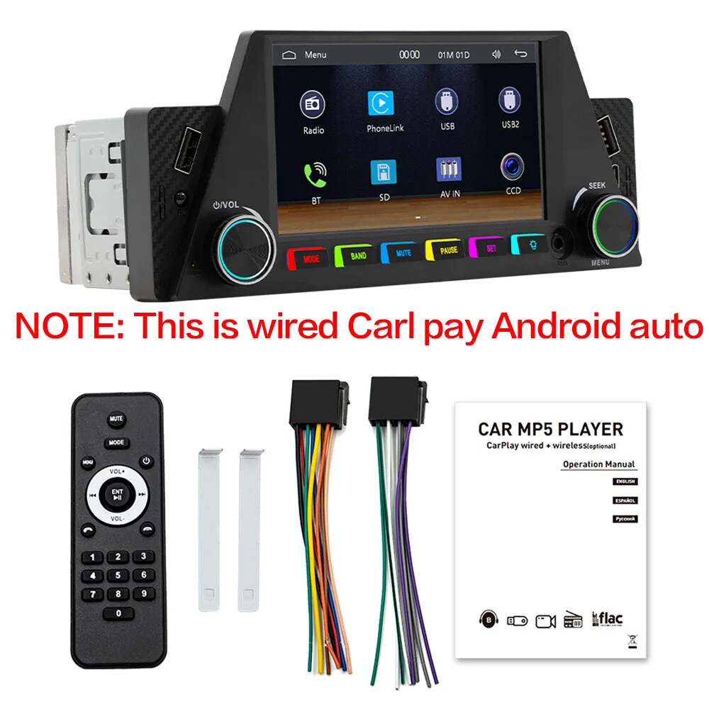 1Din 6.86 Inch Car Radio with Wireless Carplay Android Auto BT MP5 Multimedia