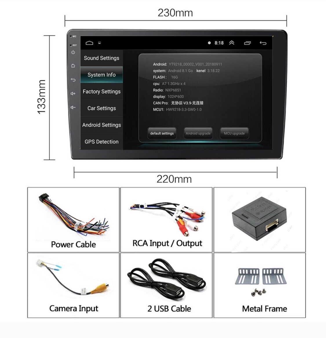 9 Inch Android 2 DIN Car Radio GPS Multimedia Player Support Carplay Univer P5V5