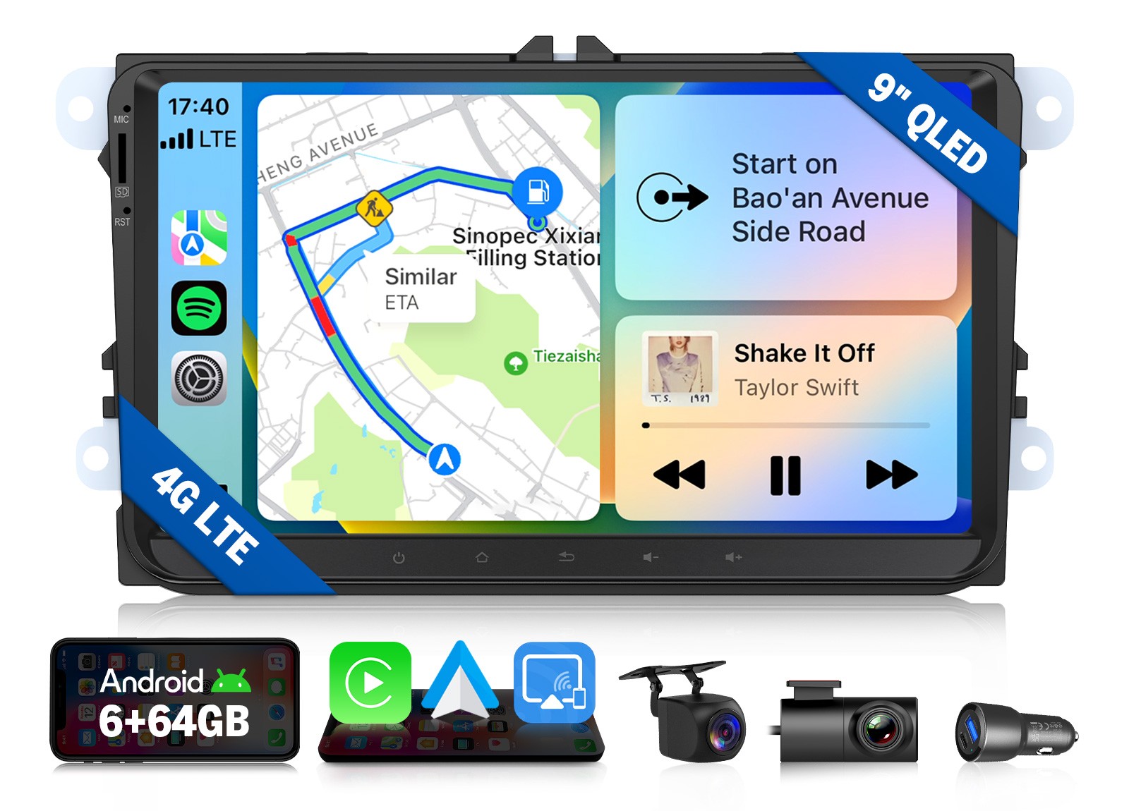 9″ QLED 6+64 Android 13 Car Radio Stereo GPS CarPlay DSP Audio for VW Volkswagen