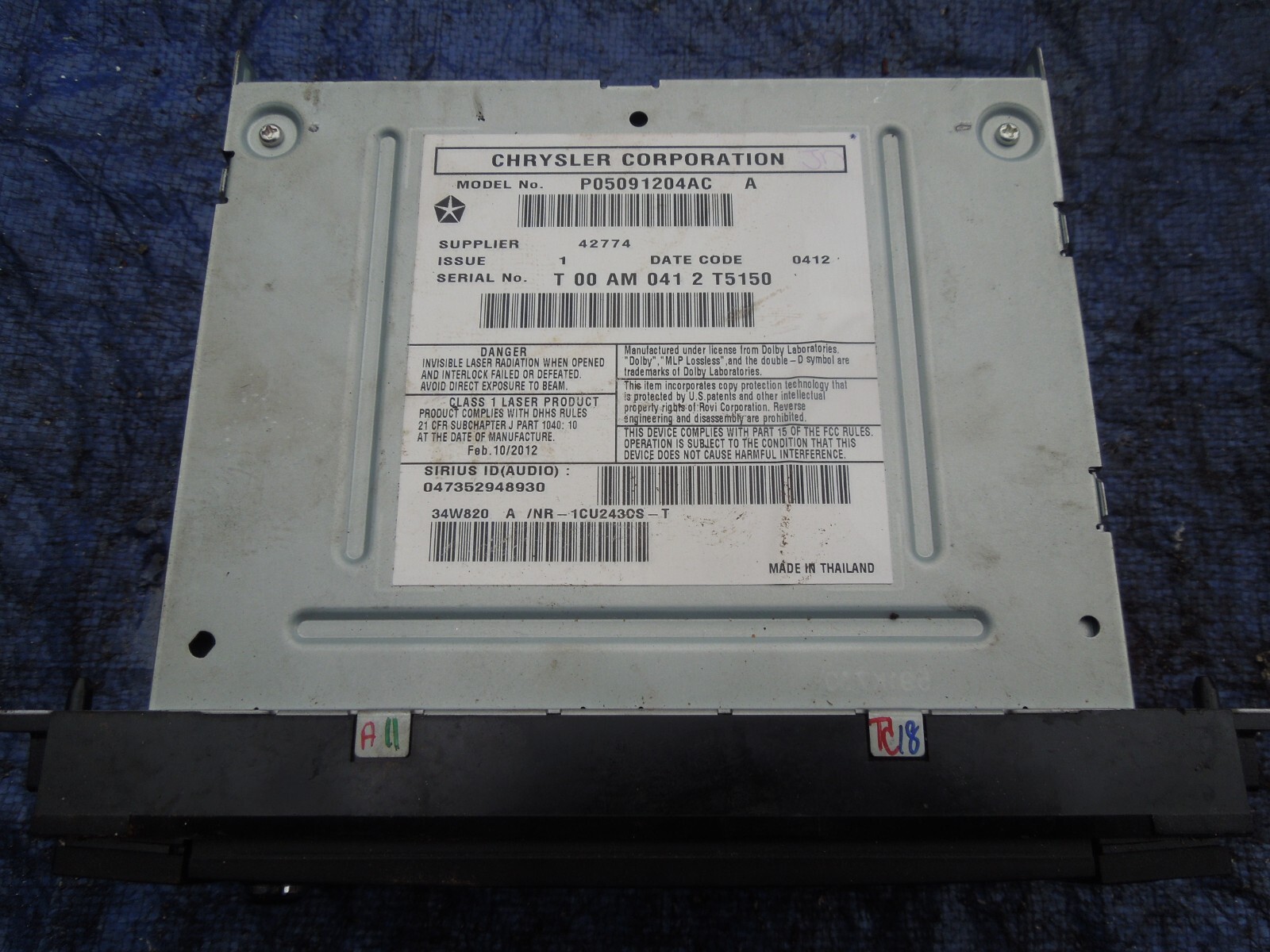 2012 Dodge Caravan RHB cd player radio assembly navigation OEM sirius MP3 30pp
