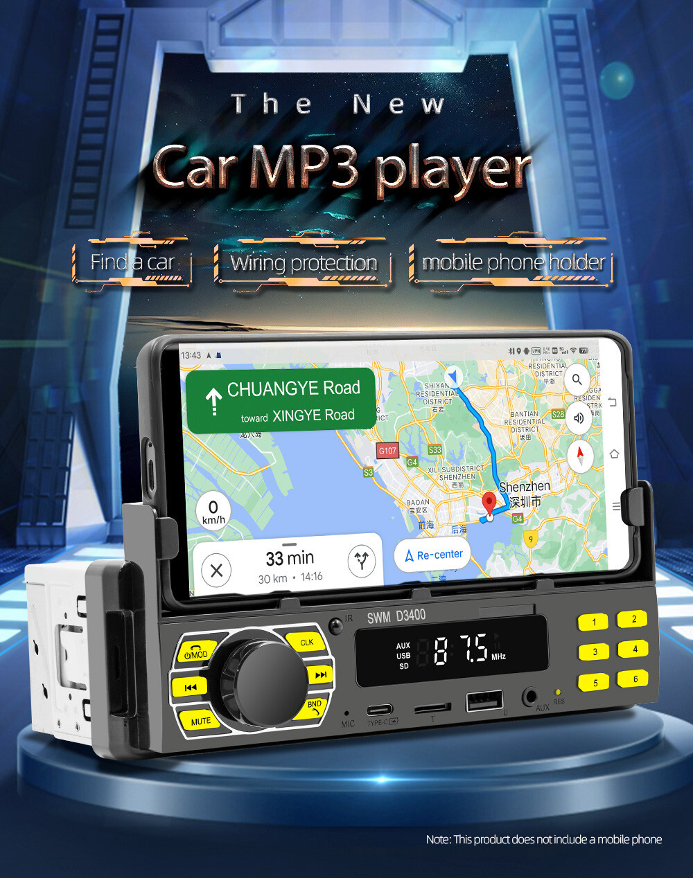 1DIN Car MP3 Player Stereo Radio Bluetooth In-Dash Digital Audio USB Positioner