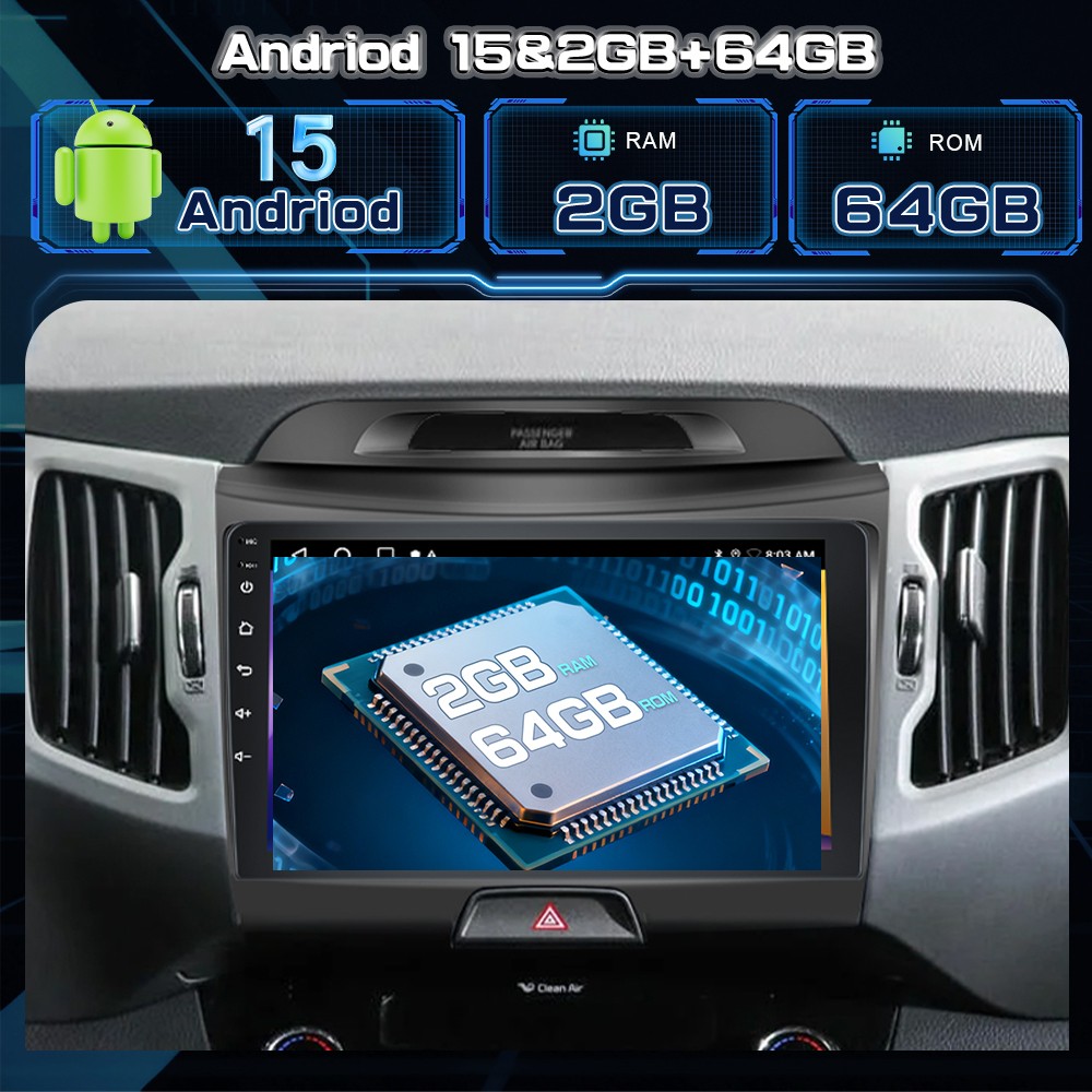 9″ Carplay For Kia SPORTAGE 2010-2016 Android 15 Car Radio 64G GPS Navi DSP WIFI