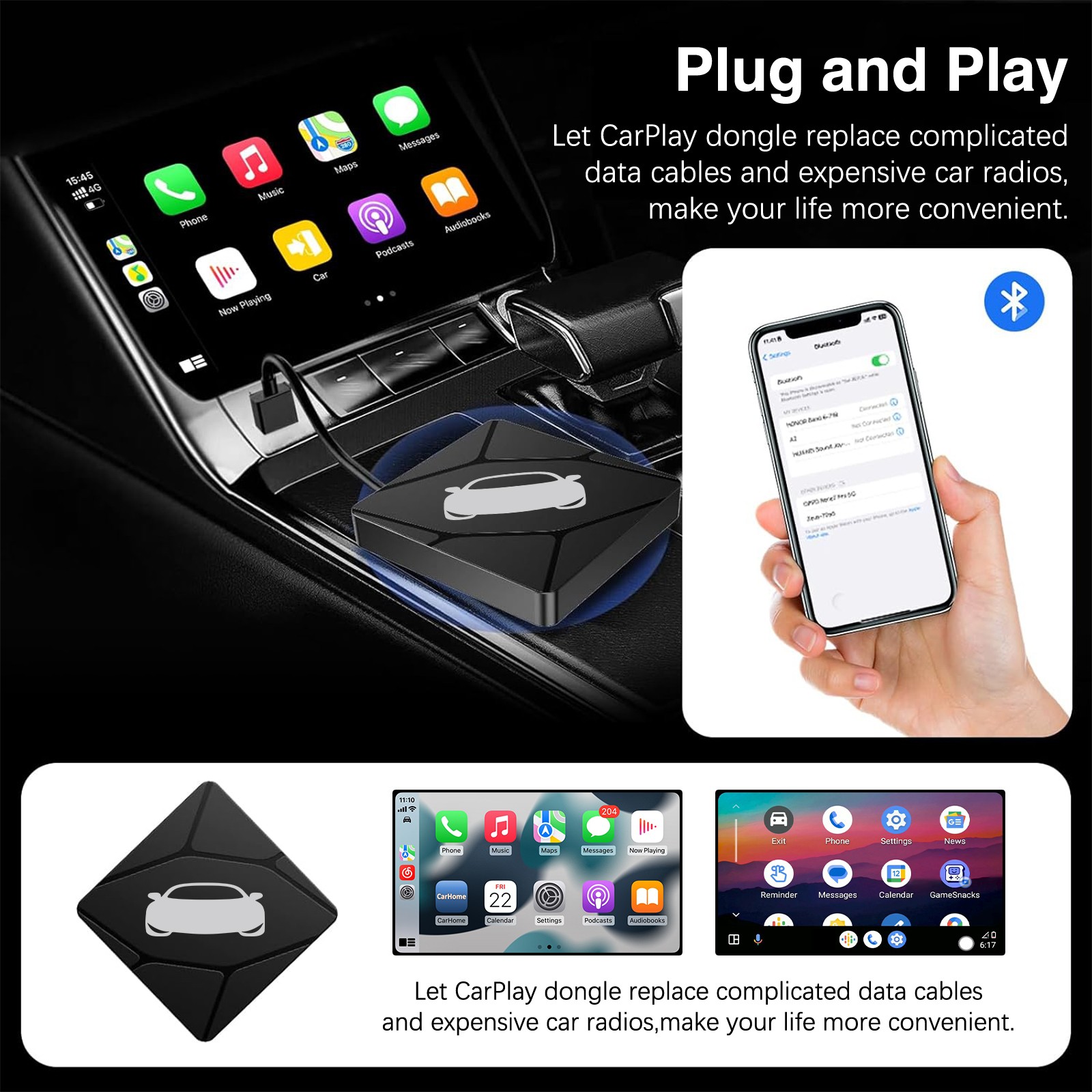 2 In1 Wireless Carplay&Android Auto Box Wired To Wireless Carpay Mini Adapter