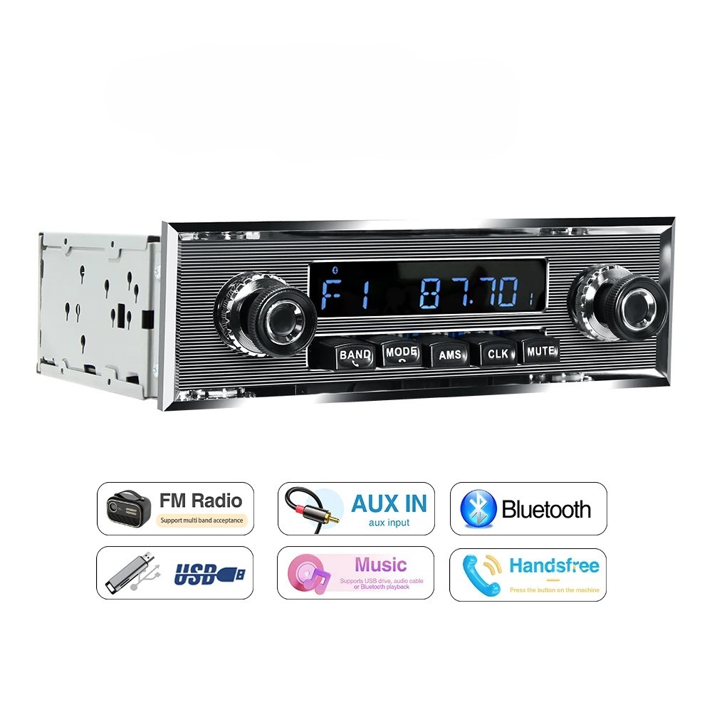 Single Din Car Radio MP3 Player Bluetooth FM AUX USB Retro In-Dash Stereo