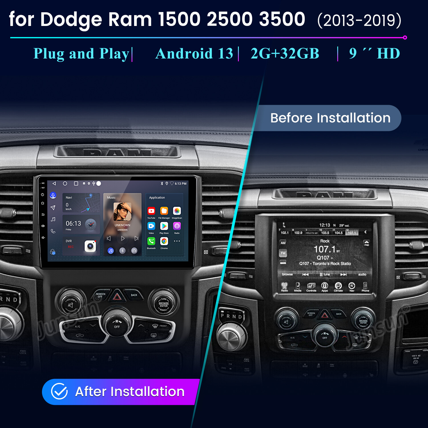 Android 13 Radio For Dodge Ram 1500 2500 3500 2013-2019 Carplay Android Auto GPS