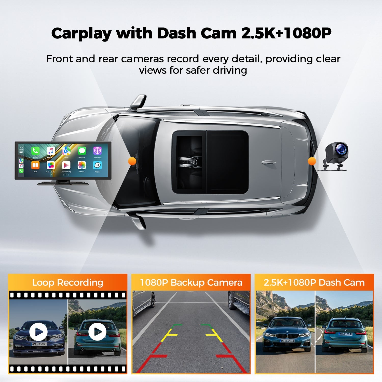 Portable 10.25″ Wireless Apple CarPlay Android Auto Reverse Cam Car Radio Stereo