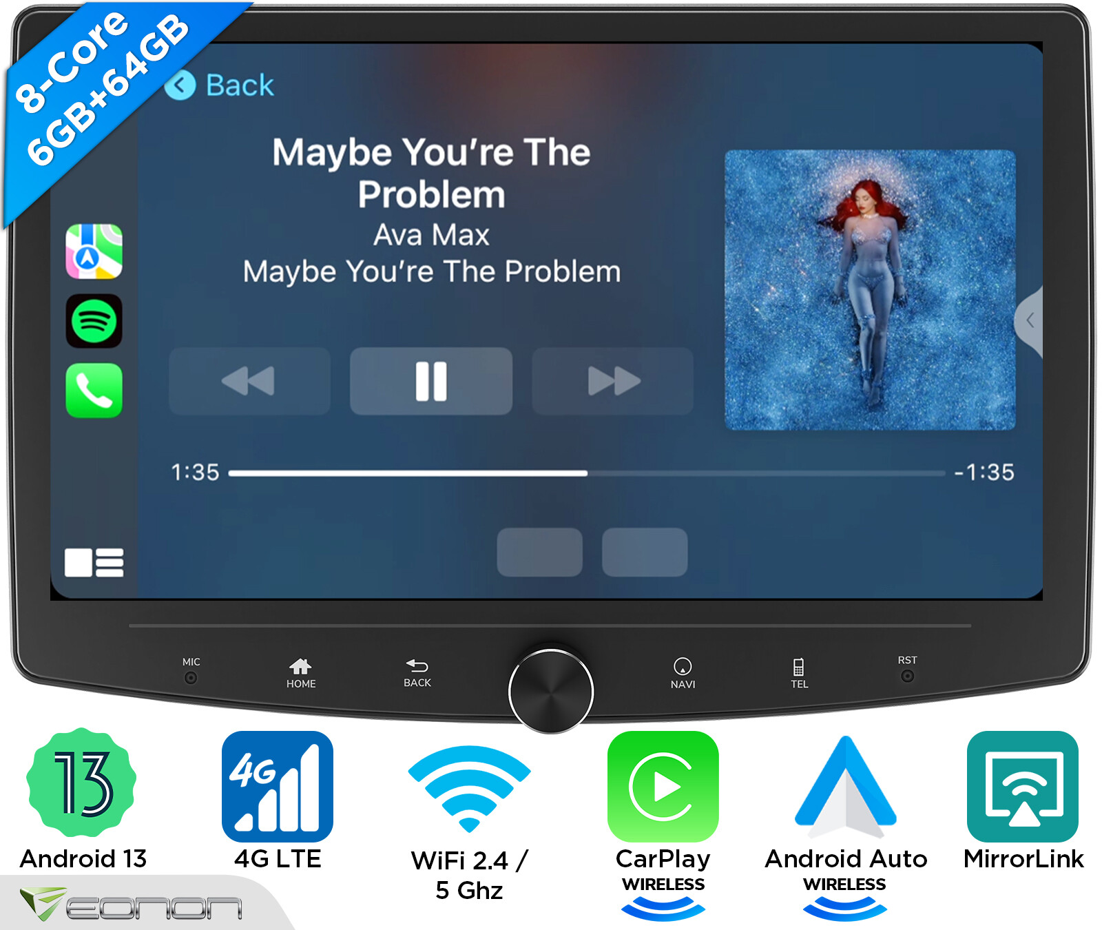 8Core 6+64G 10.1″ QLED Double Din Car Stereo CarPlay Android 13 Radio DPS 4G LTE