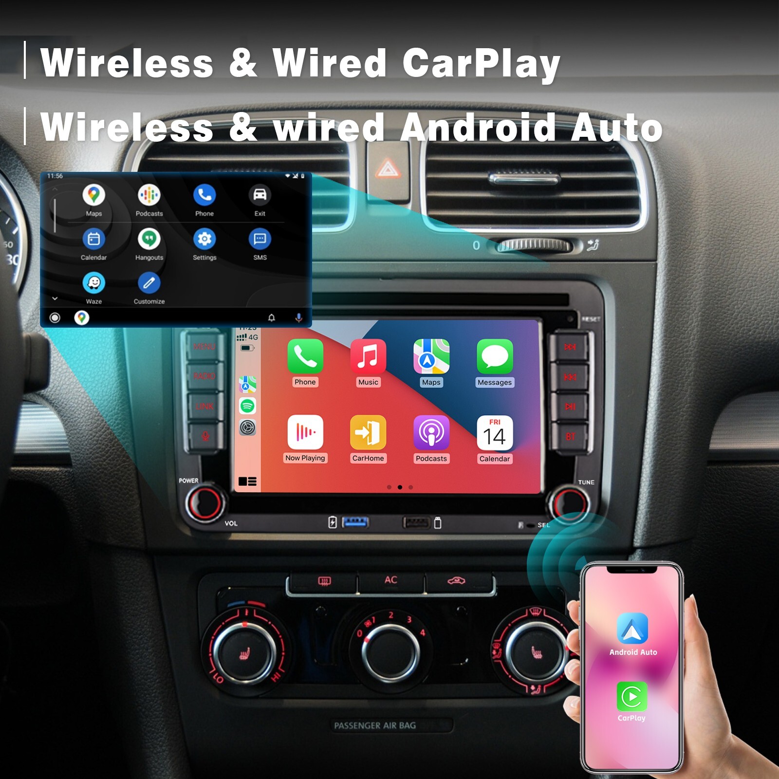 Car Stereo BT RDS VW Jetta Tiguan Passat Radio Android Auto DAB CarPlay FM/AM