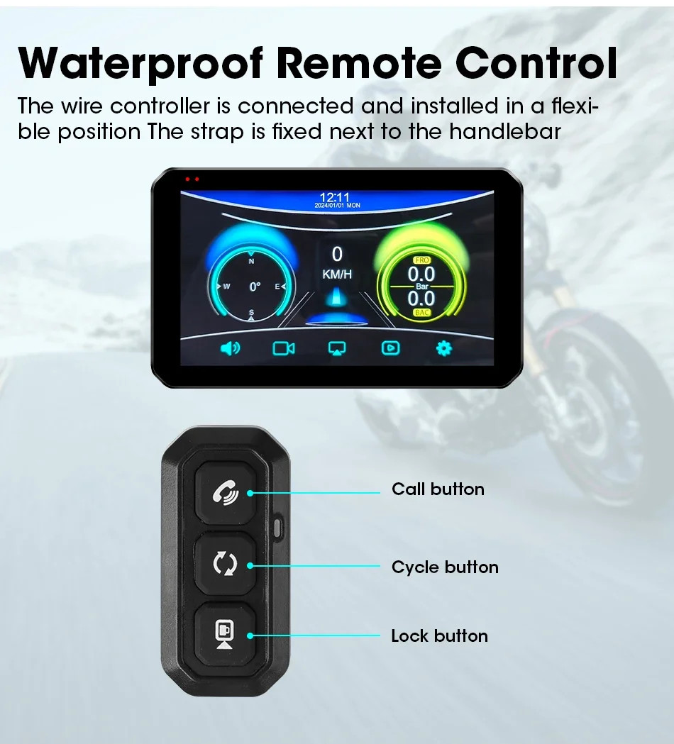 5.5″ Motorcycle DVR 2K Dual Camera GPS Navigation Wireless Carplay Android Auto