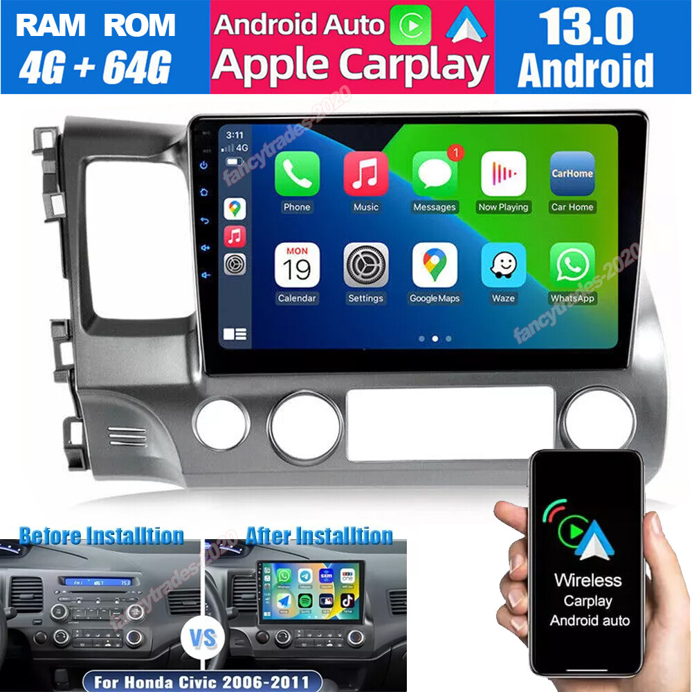 4+64GB Android 13 Car Stereo Radio For Honda Civic 2006-2011 GPS Apple Carplay