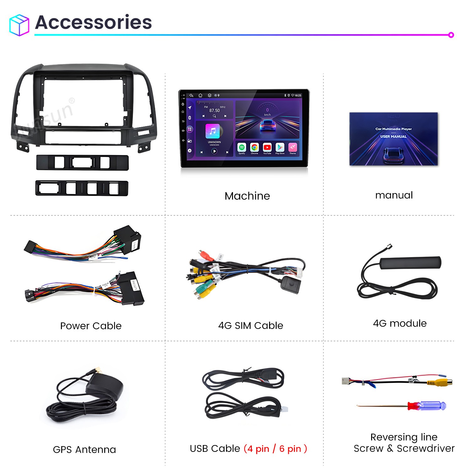 4+64G Carplay Android14 For Hyundai Santa Fe 2 2006-12 Car Stereo Radio GPS Navi