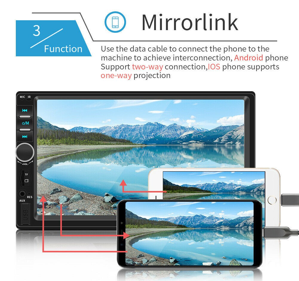 7″ 2 Din Car Stereo Touch Screen Bluetooth Stereo FM USB AUX MP3 Player Camera
