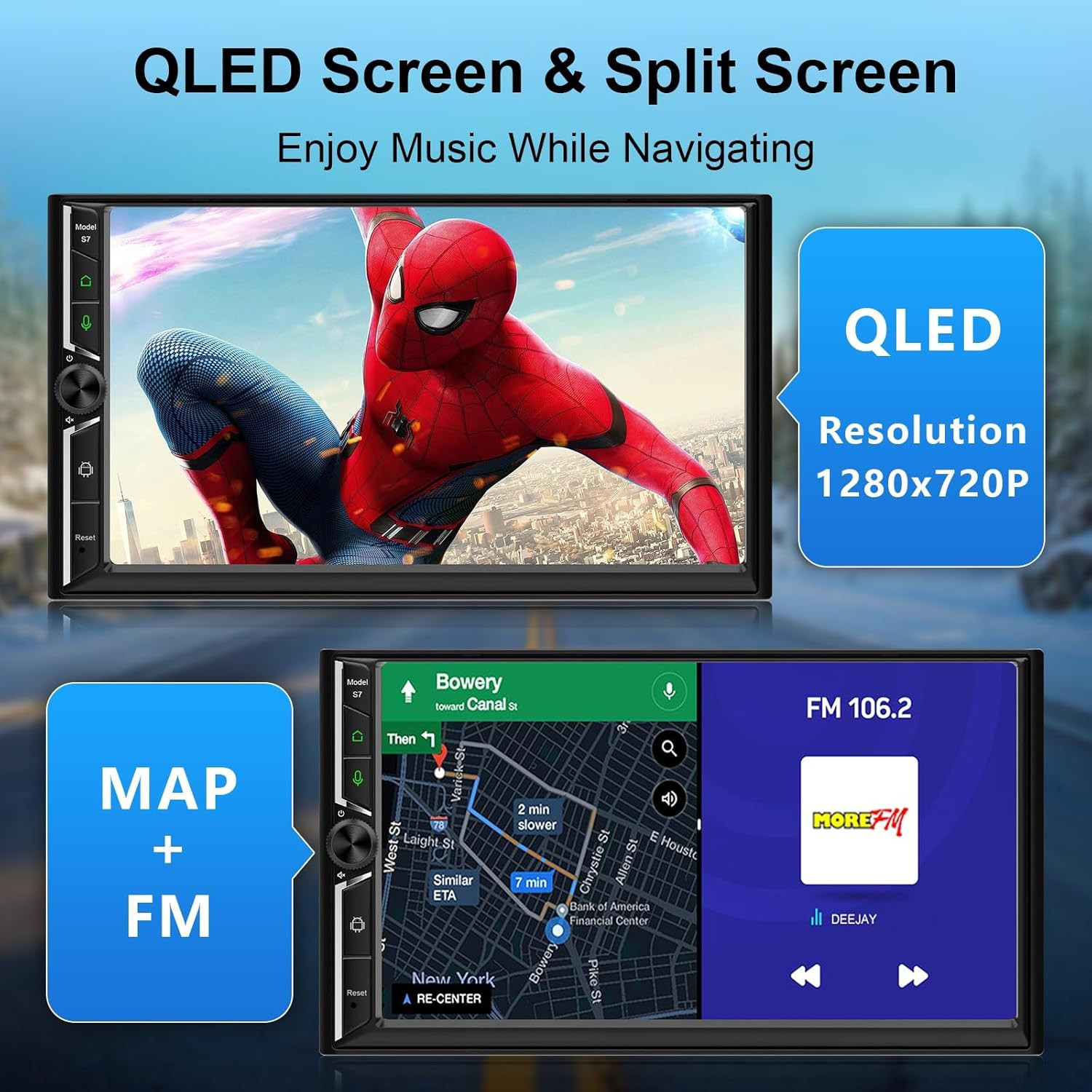 7” Universal 2Din Apple CarPlay 2+32GB Radio Stereo Touchscreen SWC GPS Navi BT