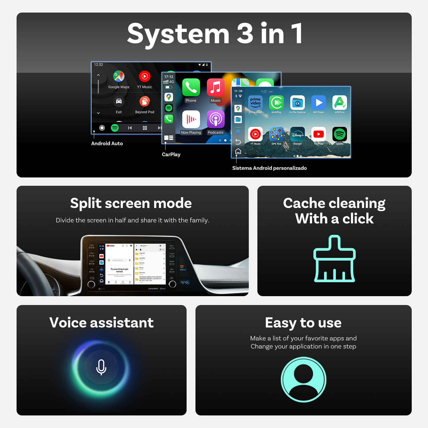 3in1 Ottocast EXP P3SE Android 12 AI Box Wireless CarPlay Adapter Youtube 4+64G