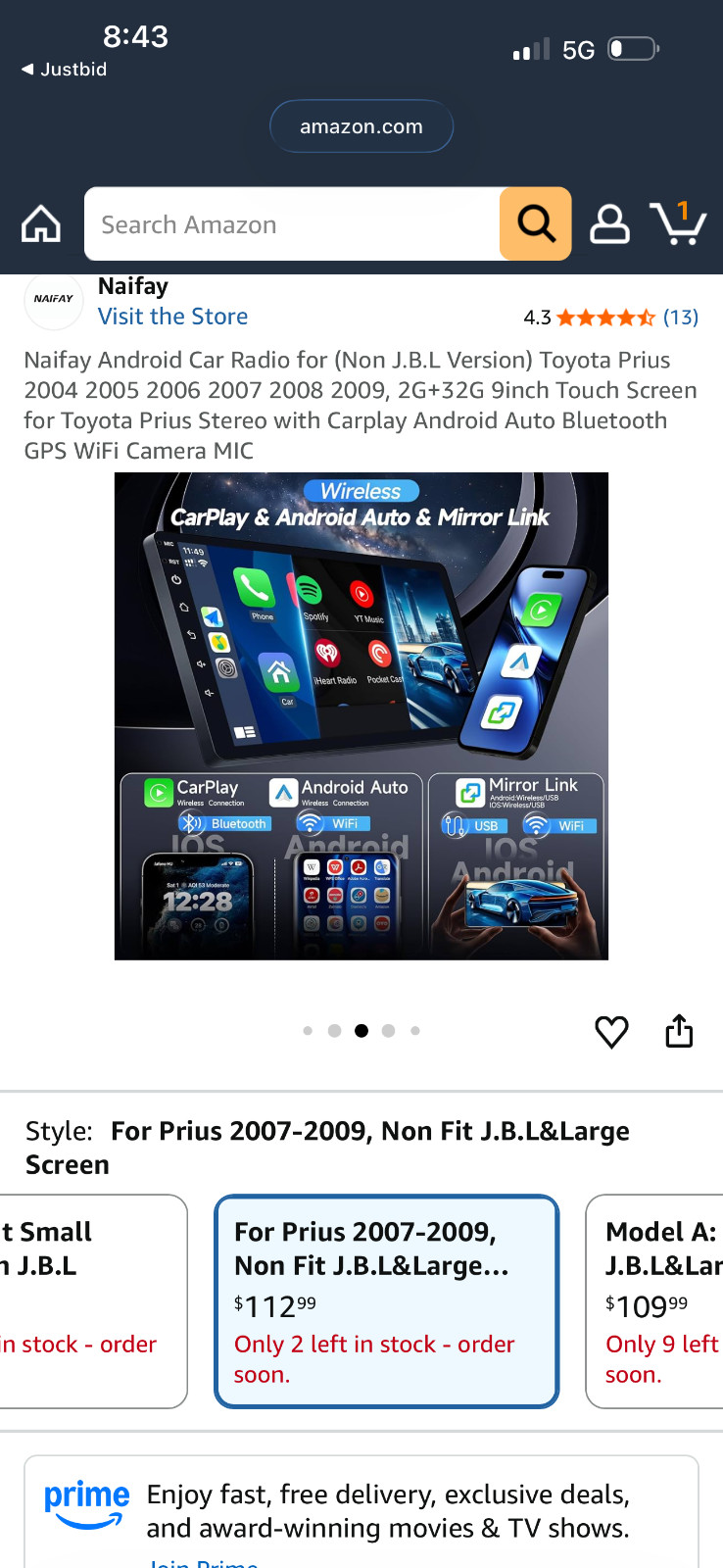 naifay 8core Andriod 12 Toyota Prius 2004-2009 car stero bluetooth/gps/camera