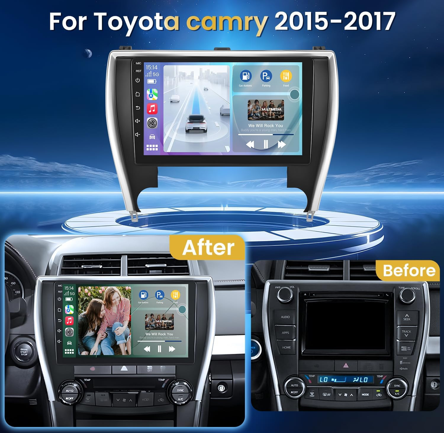 8-CORE Car Stereo For 2015-2017 Toyota Camry Android 14 Navi CarPlay 10.1″ 64GB