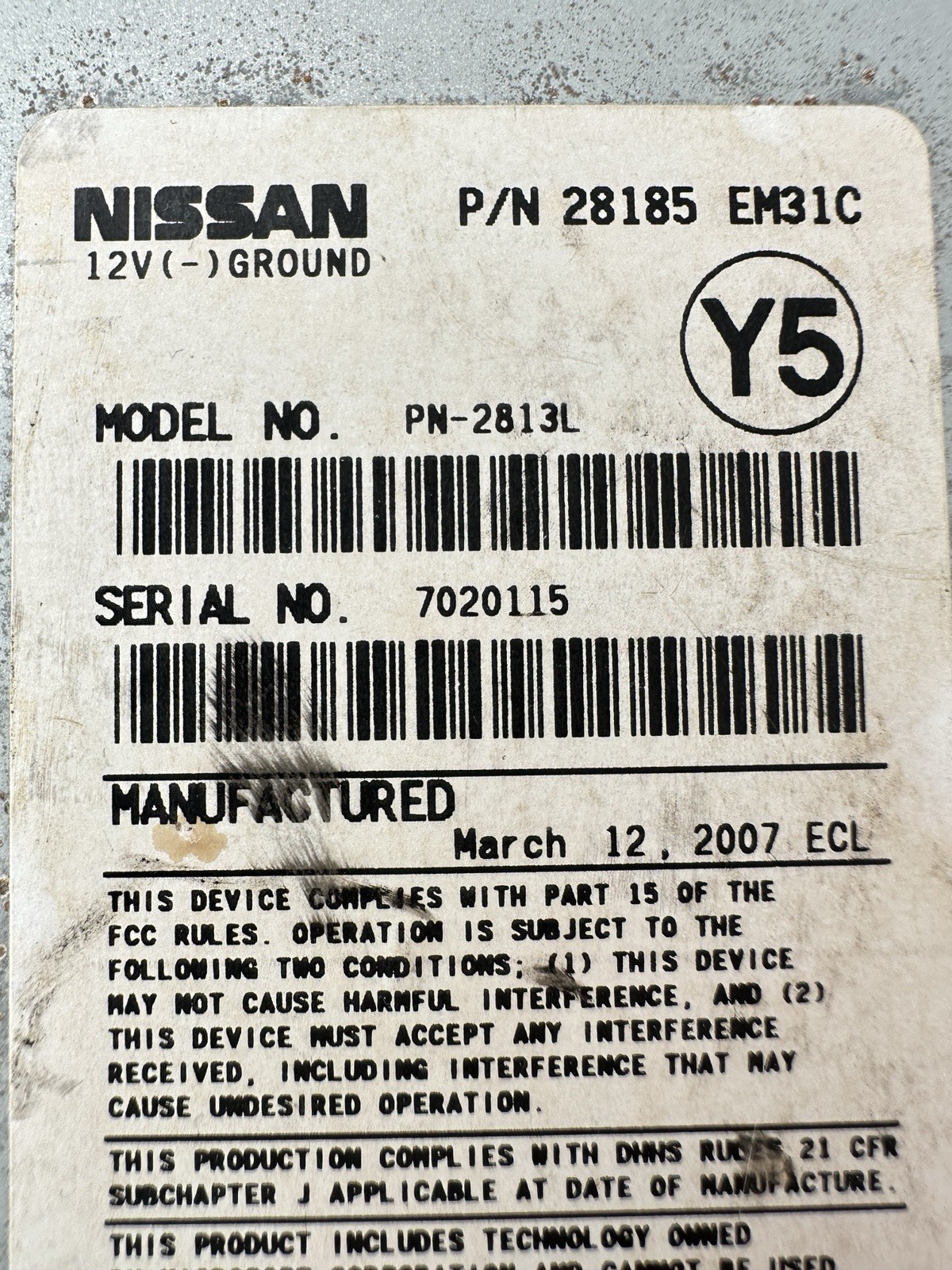2007-2009 NISSAN VERSA RADIO RECEIVER AM-FM-6 DISC CD PLAYER ID- PN-2813L Untest