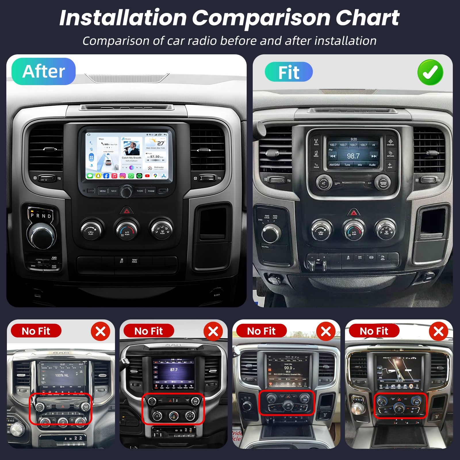 Car Radio Stereo Carplay For 2013-2018 Dodge Ram Ram 4+64G 7in wifi Head Unit