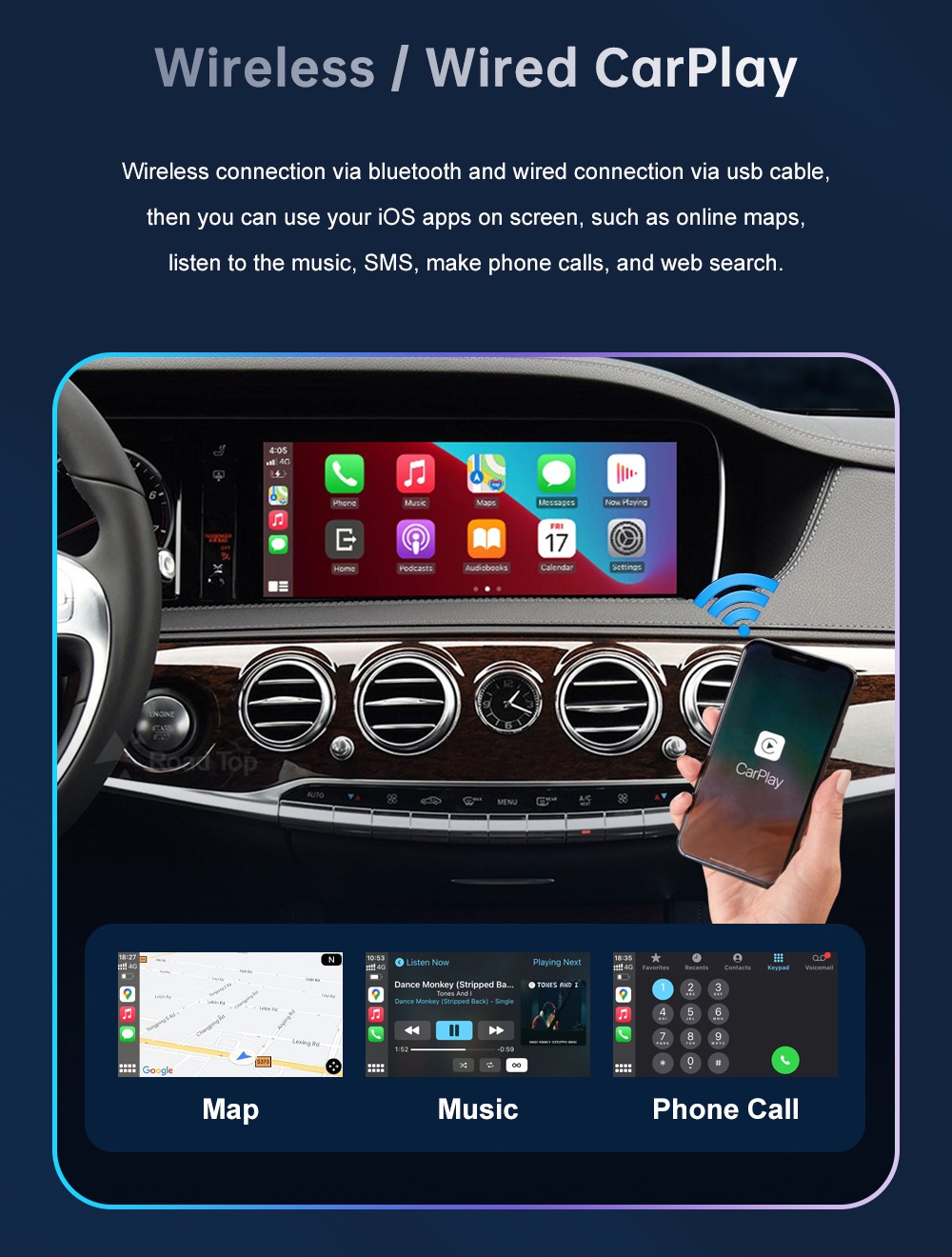 Wireless Carplay Android Auto Interface For Benz C Class GLC 2015-2018 NTG5.0