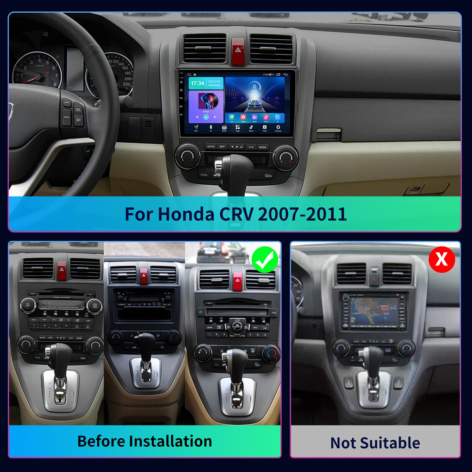For Honda CRV 2007-2011 Carplay Android 15 Car Stereo Radio GPS Navi WIFI 128GB