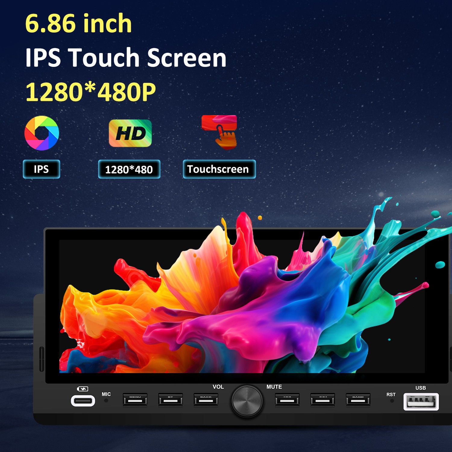 6.86″CarPlay Android Auto For Universal Car Stereo Multimedia Player Rear Camera