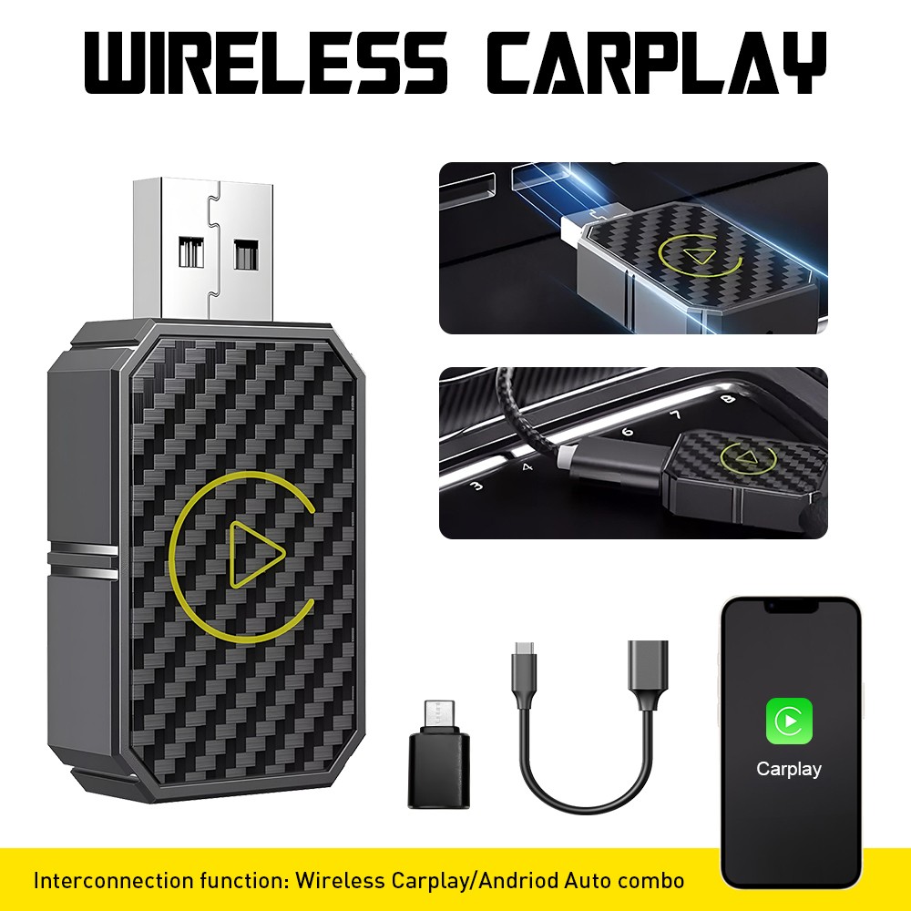USB Wireless Adapter For CarPlay iPhone Apple Wireless Dongle & Plug play Black