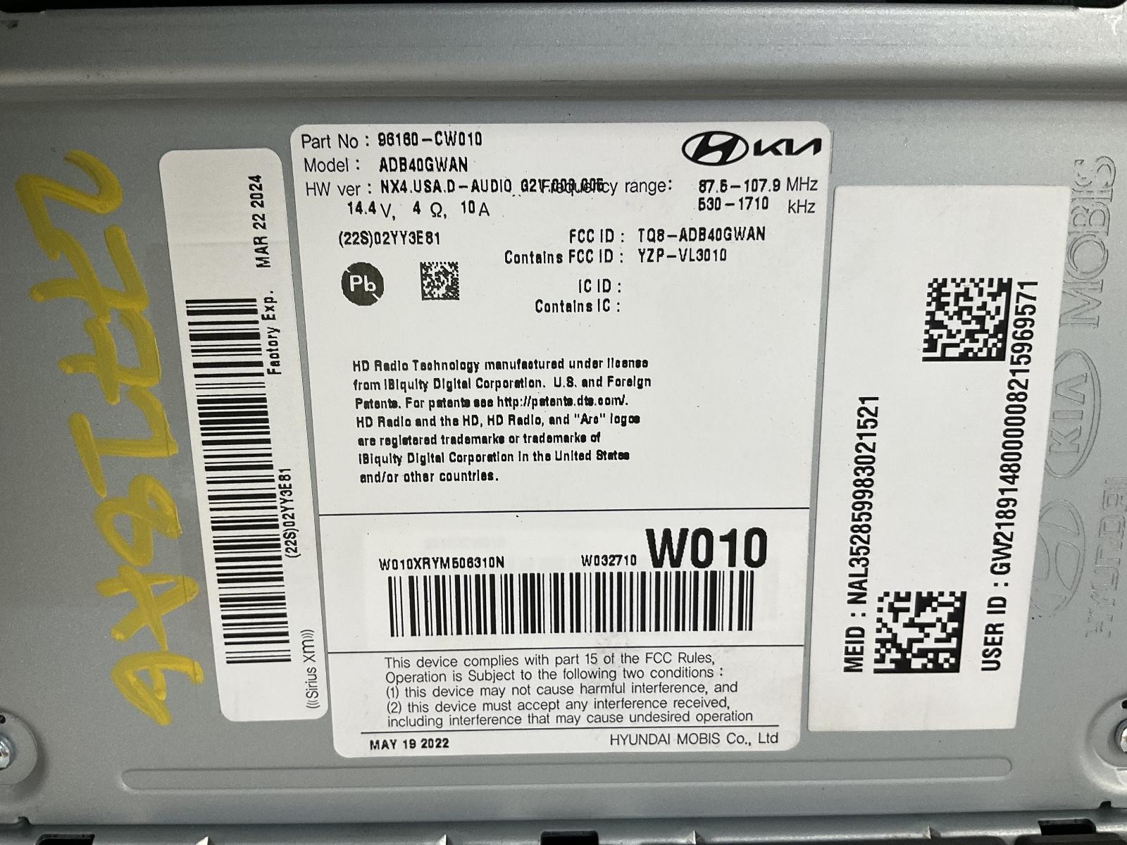 2022-2024 Hyundai Tucson Radio Receiver US Built 96160CW010 Factory OEM Part