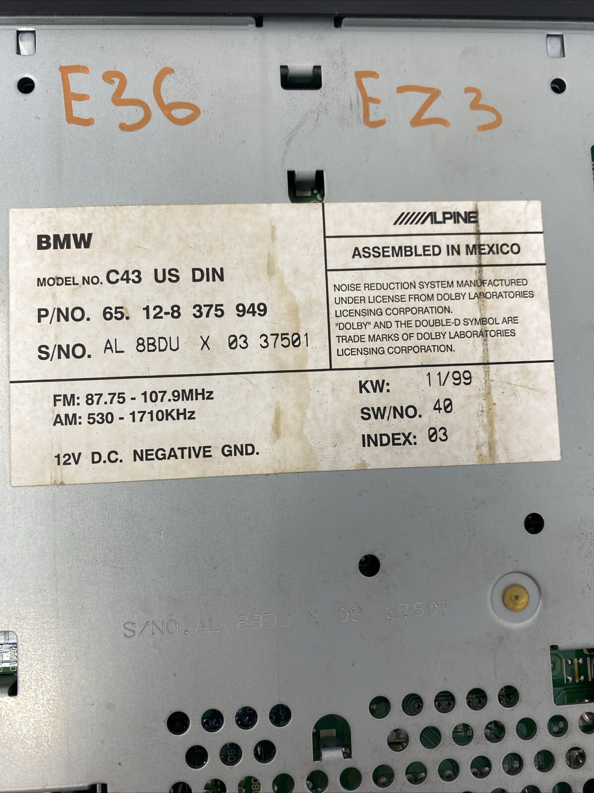 BMW E31 E32 E34 E36 Z3 M3 M5 C43 BUSINESS RADIO STEREO
