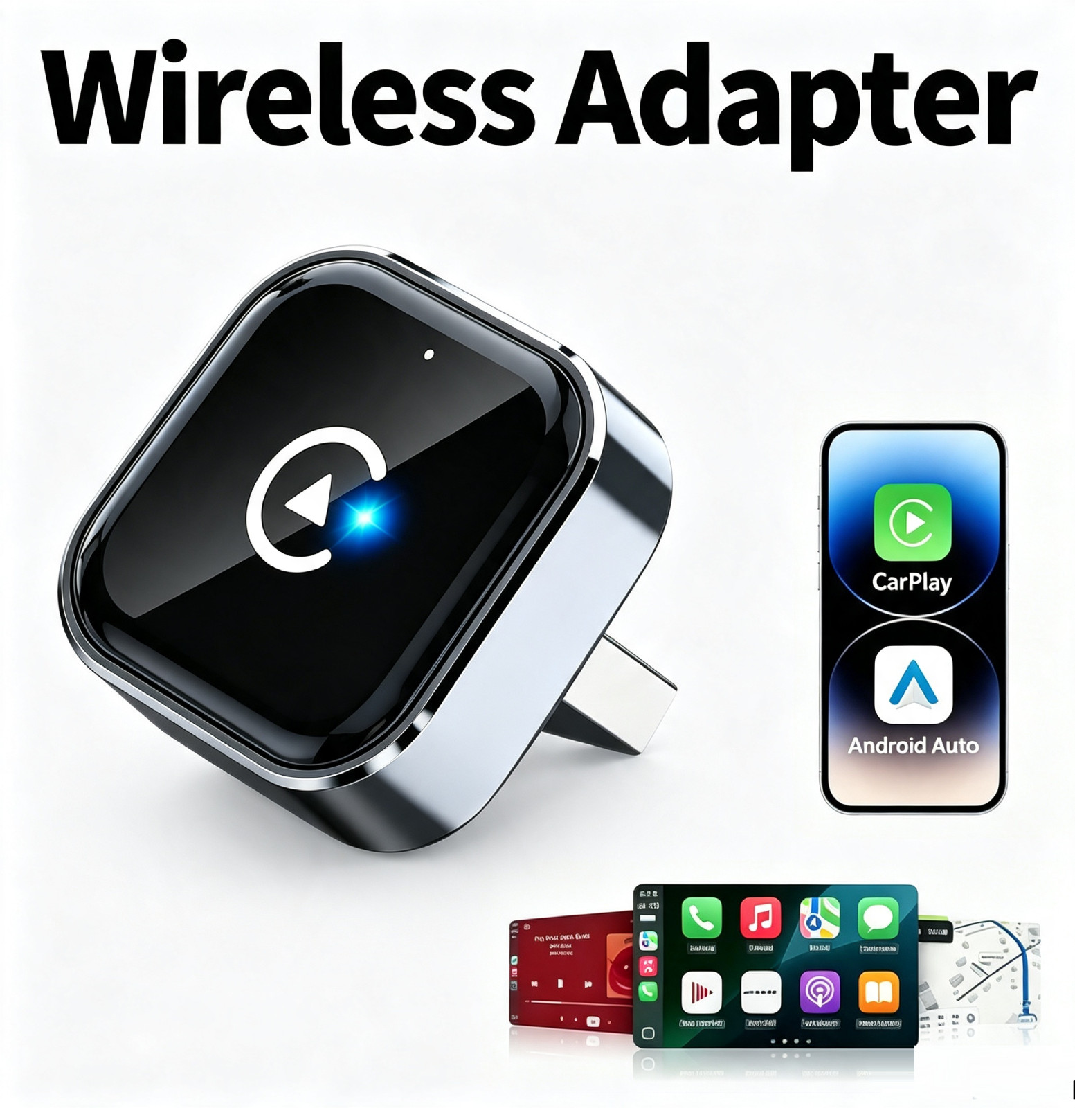 2-in-1 Wired to Wireless CarPlay Android Auto Adapter For ford Fiesta 2017–2019