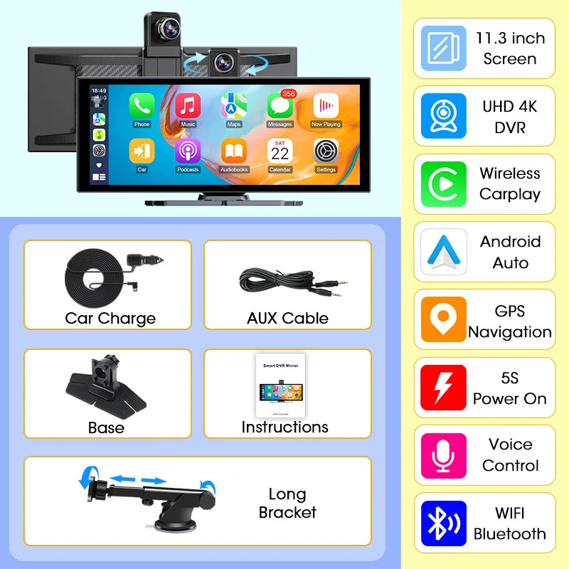 11.3 Inch 4K DVR Carplay for BMW Ford Volkswagen Fiat Peugeot Renault Seat Opel