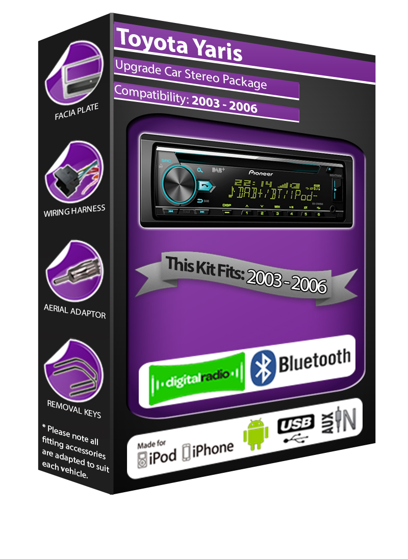 Toyota Yaris DAB radio, Pioneer stereo CD USB AUX player, Bluetooth Handsfree