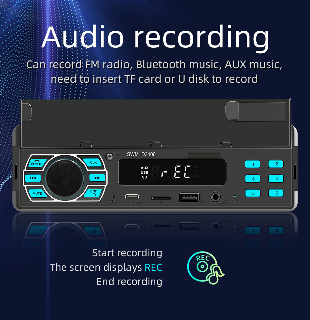 1DIN Car MP3 Player Stereo Radio Bluetooth In-Dash Digital Audio USB Positioner