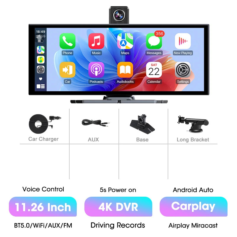 11.26″ 4K ADAS Dash Cam Display Wireless CarPlay Screen DVR Dual Recording Night
