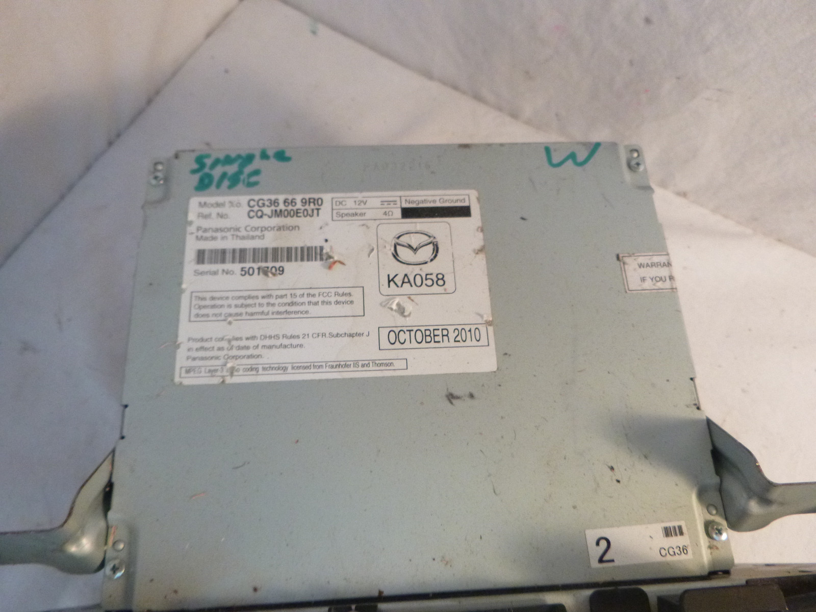 12 2012 Mazda 5 Radio Cd Mp3 WMA AAC Player CG36669R0 WA842