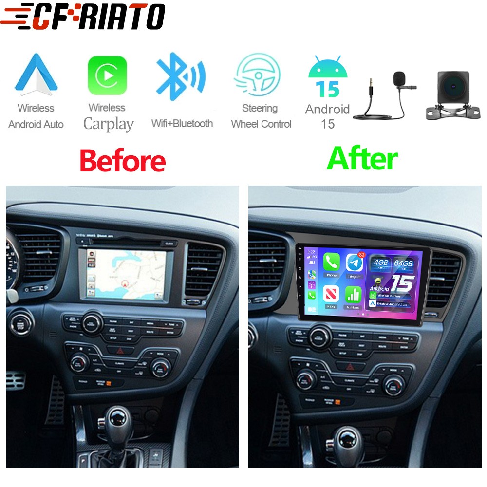 4+64GB For 2011-2013 Kia Optima Carplay Android 15 Car Radio Stereo GPS Navi Cam