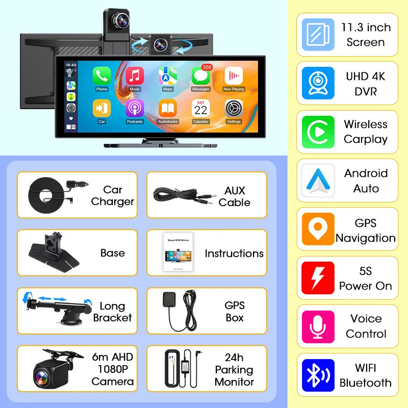 11.3 Inch 4K DVR Carplay for BMW Ford Volkswagen Fiat Peugeot Renault Seat Opel