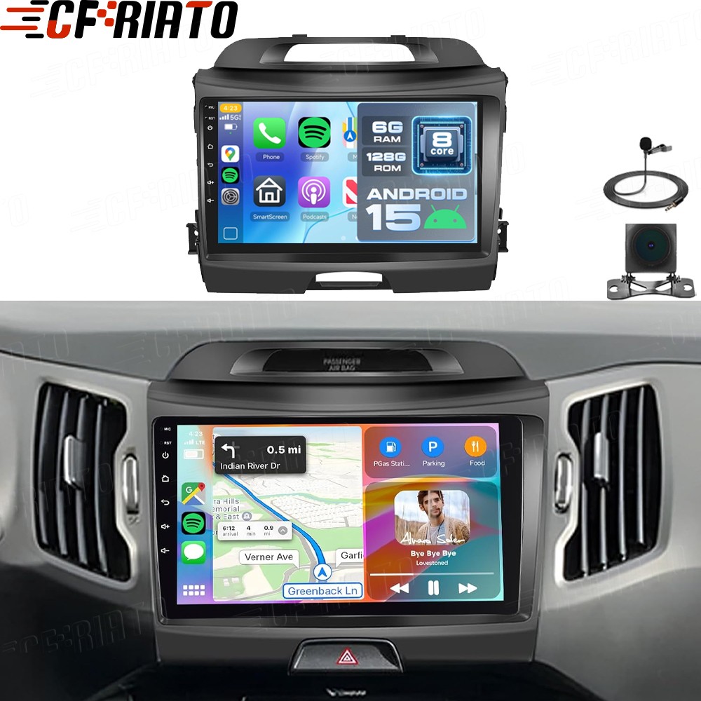 6G+128GB For 2010-2016 Kia Sportage Car Stereo Radio Carplay Android 15 GPS NAVI
