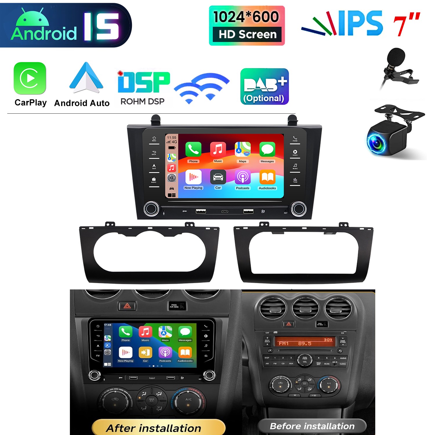 For NISSAN Altima Radio Upgrade 2007-2012 Carplay Stereo Radio Android15 Navi BT