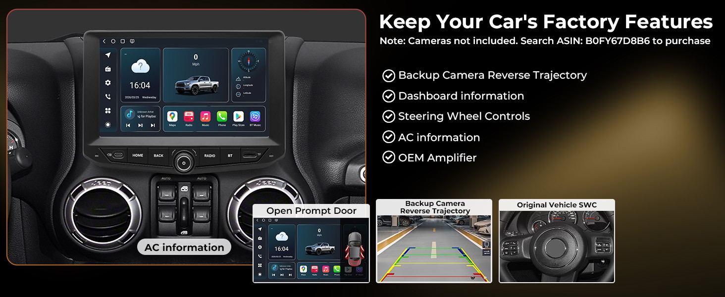 Car Stereo for Jeep Wrangler JK 2011-2017 Wireless CarPlay/Android Auto 8+128GB