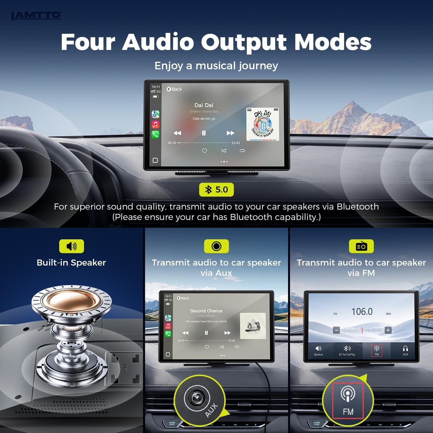 Portable 11″ Car Stereo Radio Wireless Apple Carplay/Android Auto Touch Screen