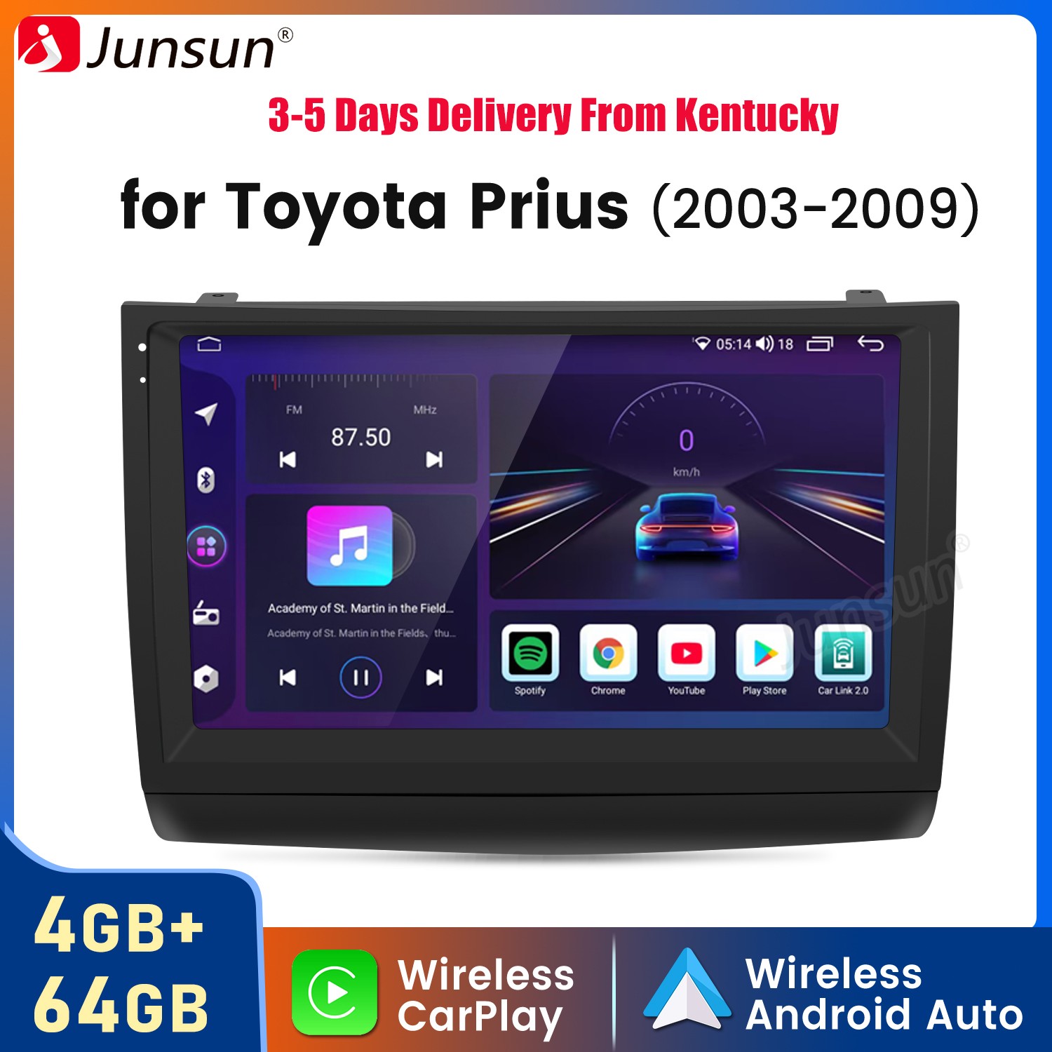 For Toyota Prius 2003-2009 4+64GB Android15 CarPlay Car Stereo Radio GPS Navi FM