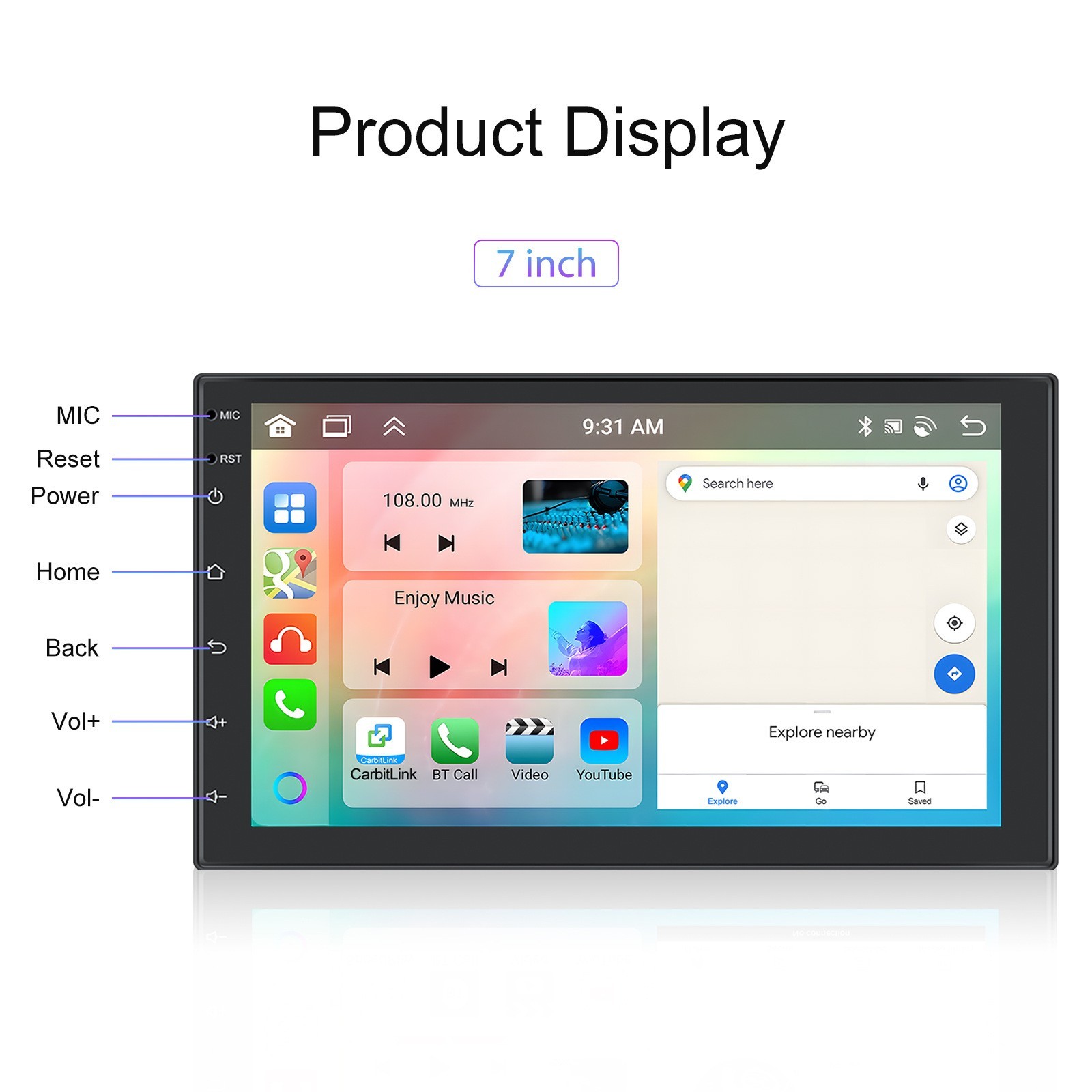 7″ Android 13 Car Multimedia Head Unit — WiFi Bluetooth CarPlay GPS MirrorLink