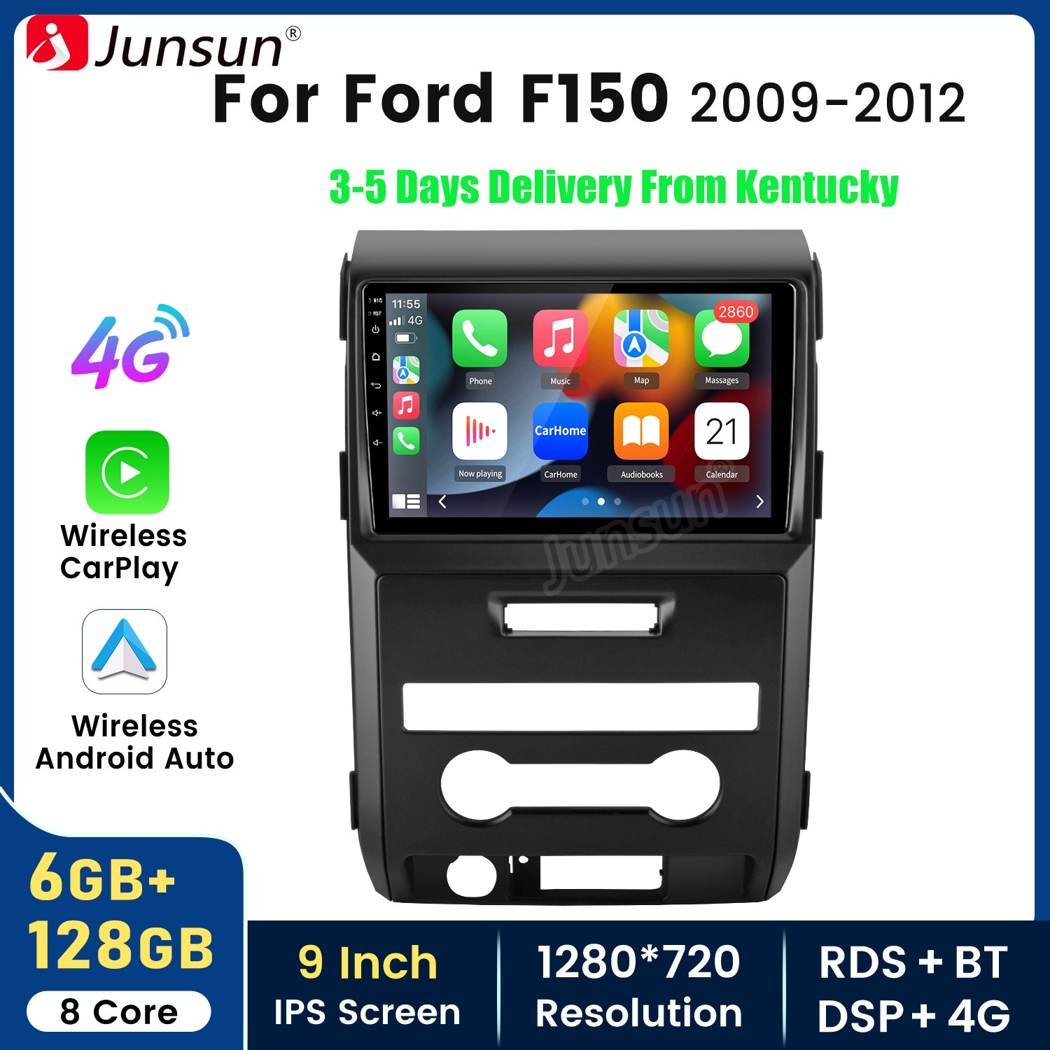 8Core Carplay Android 15 6+128G For Ford F-150 F150 2009-2012 Car Radio GPS Navi