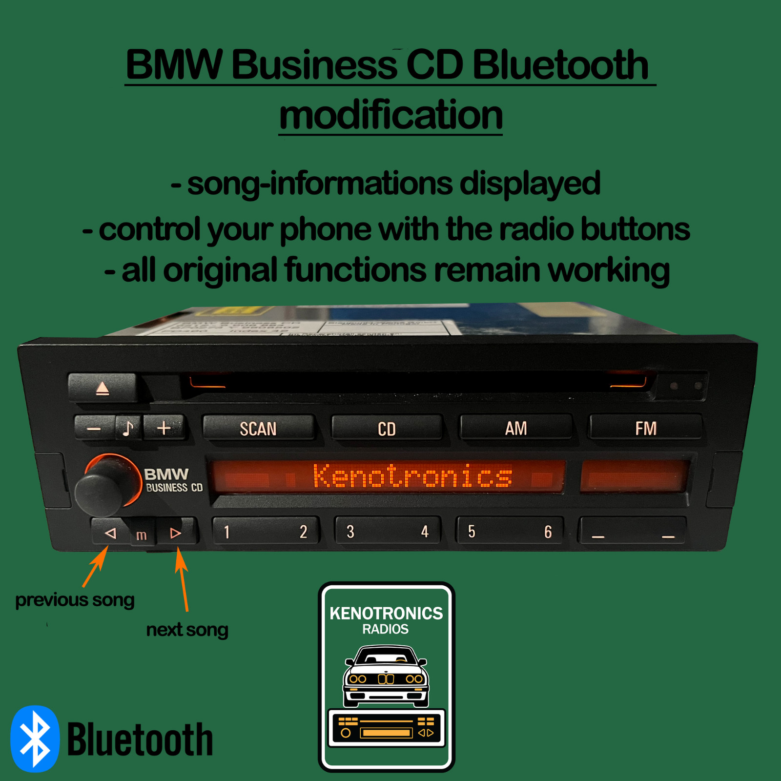 BMW Business CD43 Bluetooth + Handsfree Conversion (Song Title in Display)