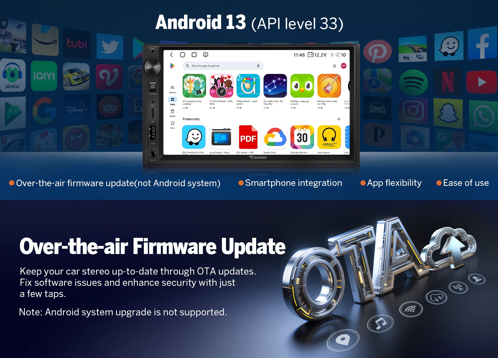 Android 13 6+64GB 7″ Car Radio Stereo CarPlay Android Auto 13 GPS Navi WiFi 2Din